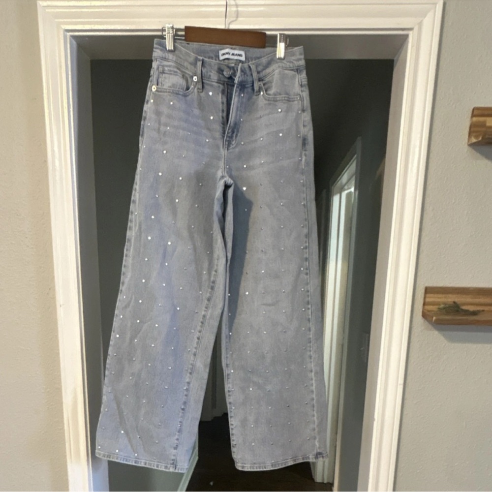 DKNY Light Blue Flare Jeans with Sparkle Accents